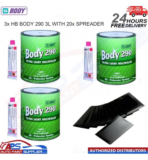 3X HB BODY 290 MULTI FILLER ULTRA LIGHT BODY FILLER 3LTR WITH 20X SPREADERS